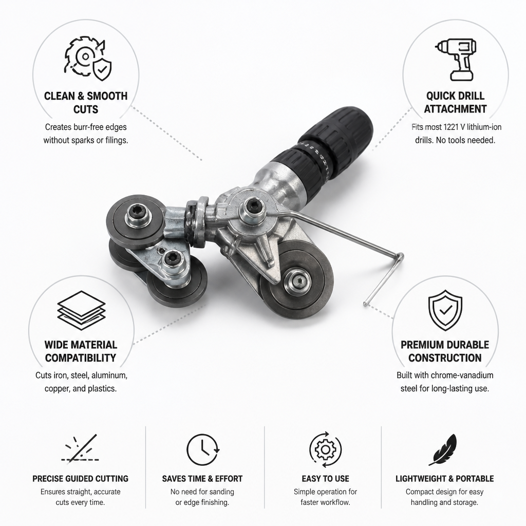 Chrome-Vanadium Guided Burr-Free Metal Cutter Attachment