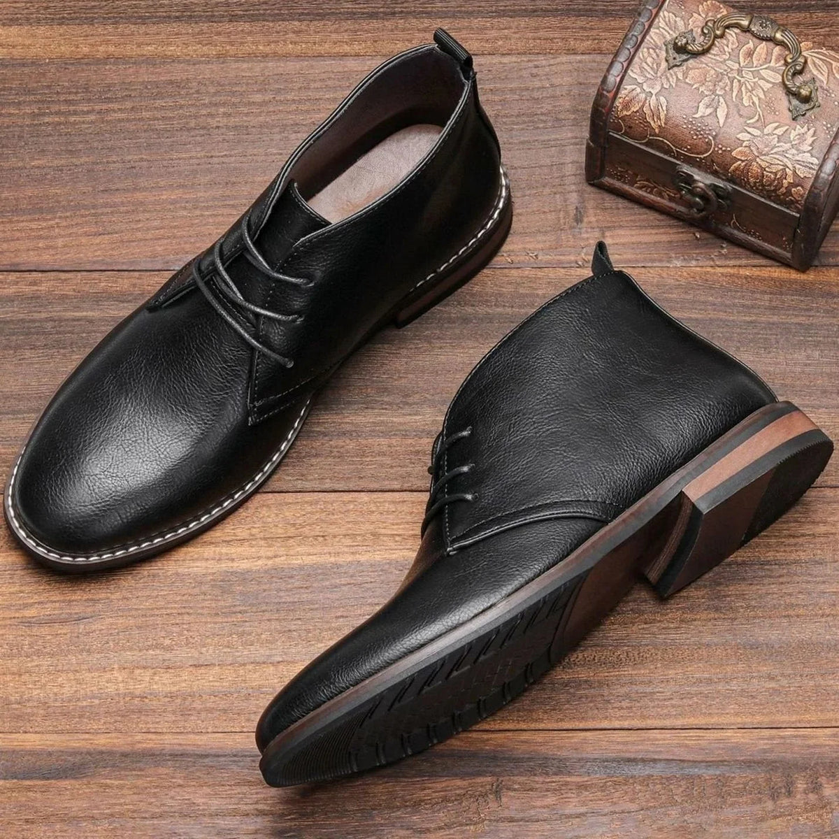 Chukka Boots Pebbled Leather Cushioned Insole & Rubber Sole