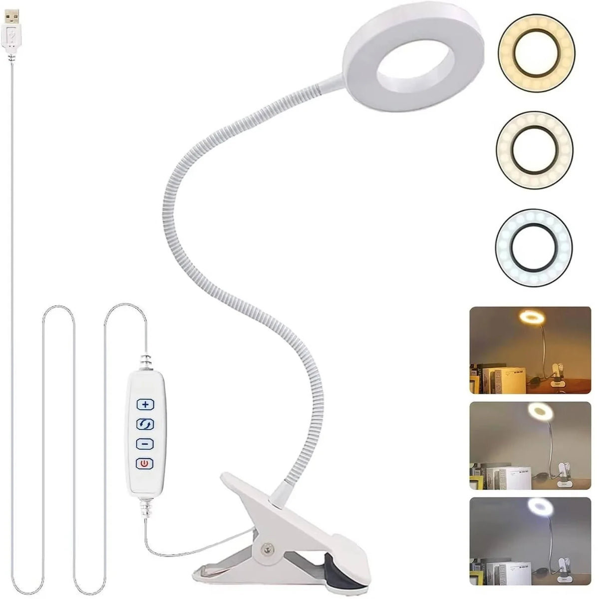 Clamp-On Desk Lamp 360° Gooseneck USB-Powered