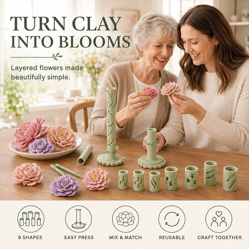 Clay Flower Maker Modular Press Tool with 9 Interchangeable Sleeves