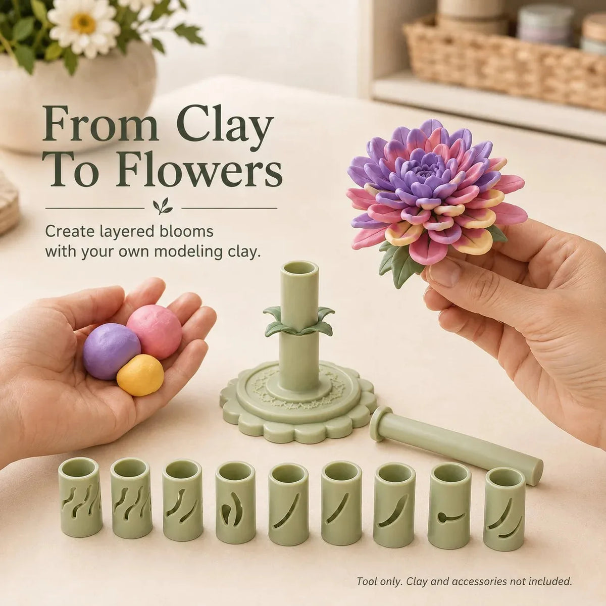 Clay Flower Maker Modular Press Tool with 9 Interchangeable Sleeves
