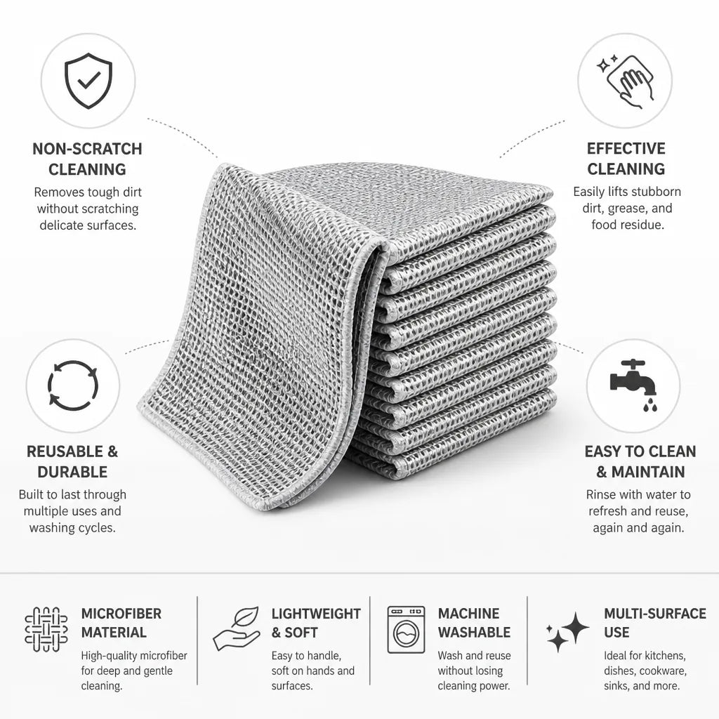 Cleaning Cloths Non-Scratch Double-Sided Microfiber Pack Of 20