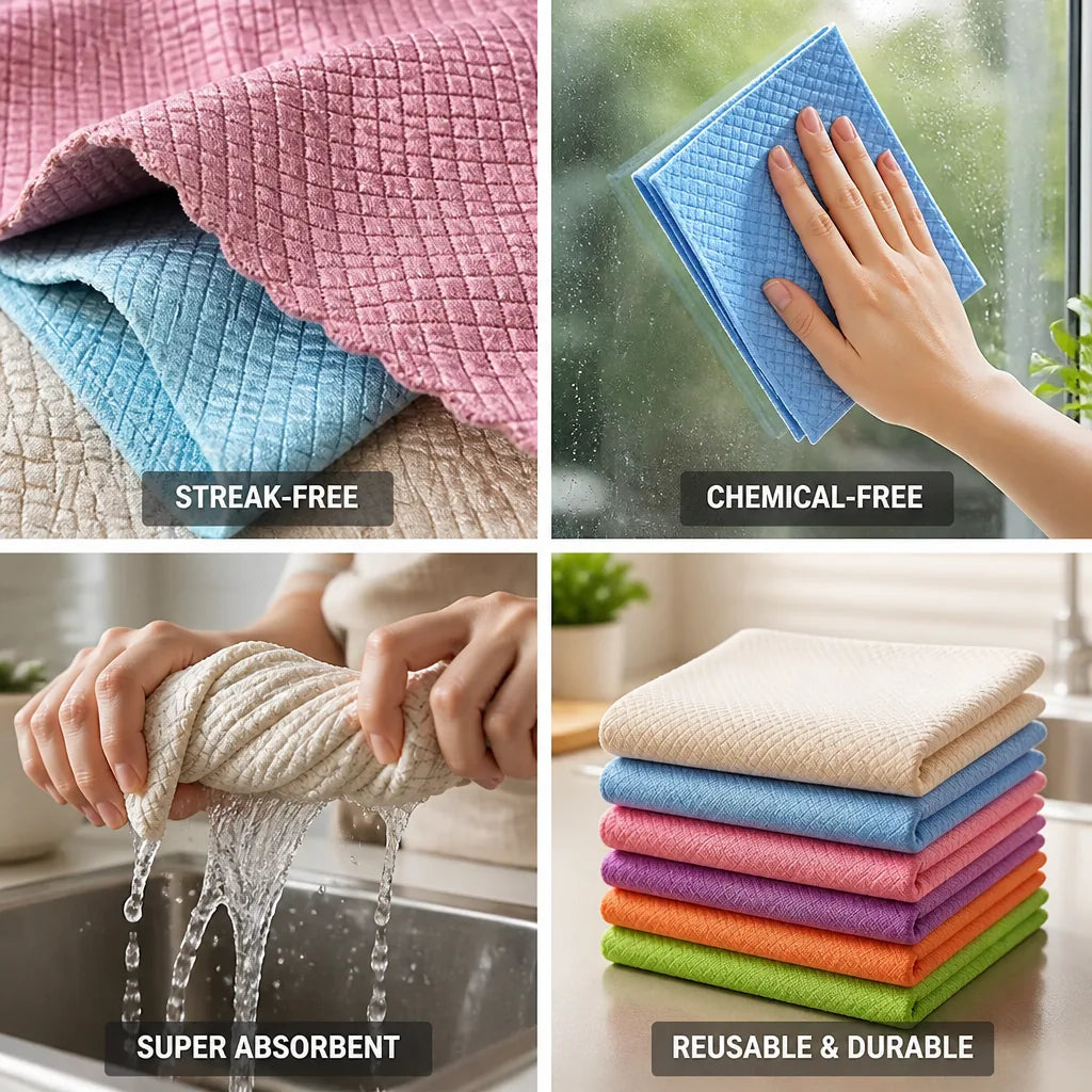 Cleaning Cloths Streak-Free Microfiber Washable & Eco-Friendly