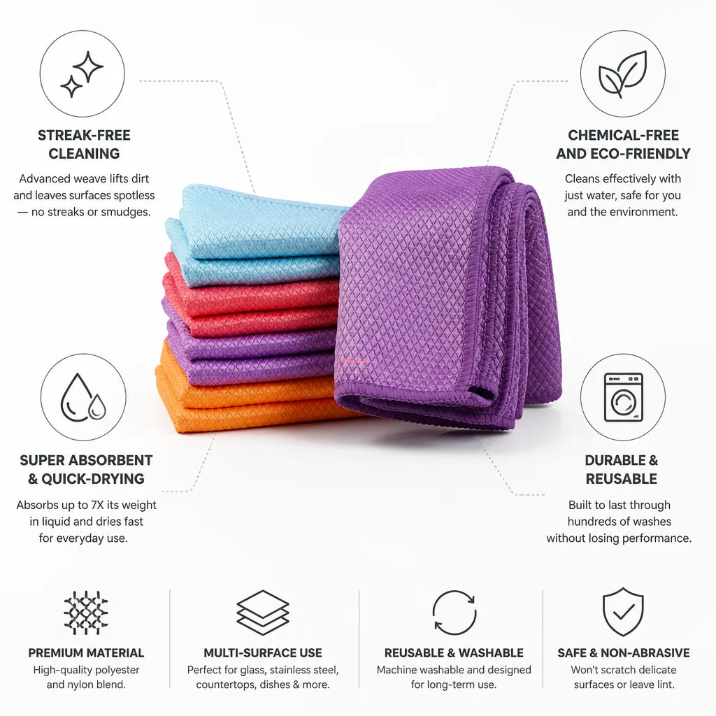 Cleaning Cloths Streak-Free Microfiber Washable & Eco-Friendly