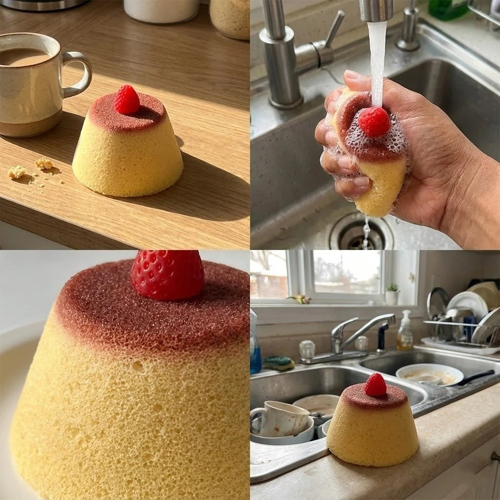 Cleaning Sponge Non-Scratch Reusable Strawberry Pudding Design