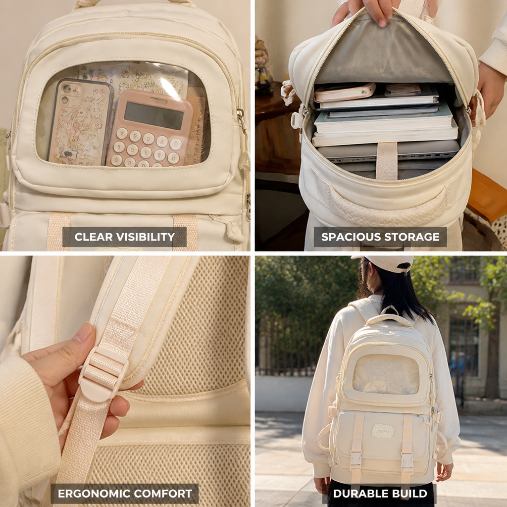 Clear Front Panel & Ergonomic Straps School Backpack