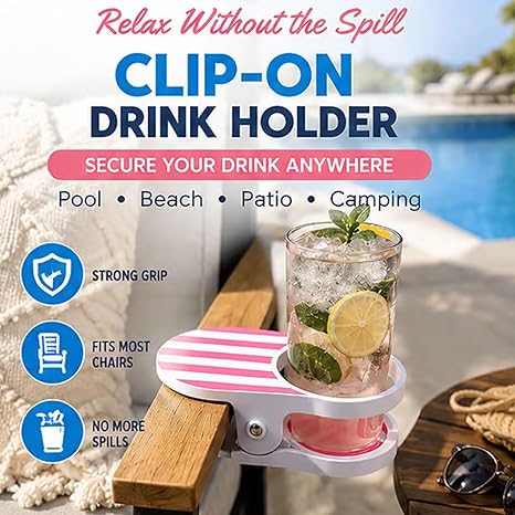 Clip-On Drink Holder Secure Spring Clamp Tool-Free
