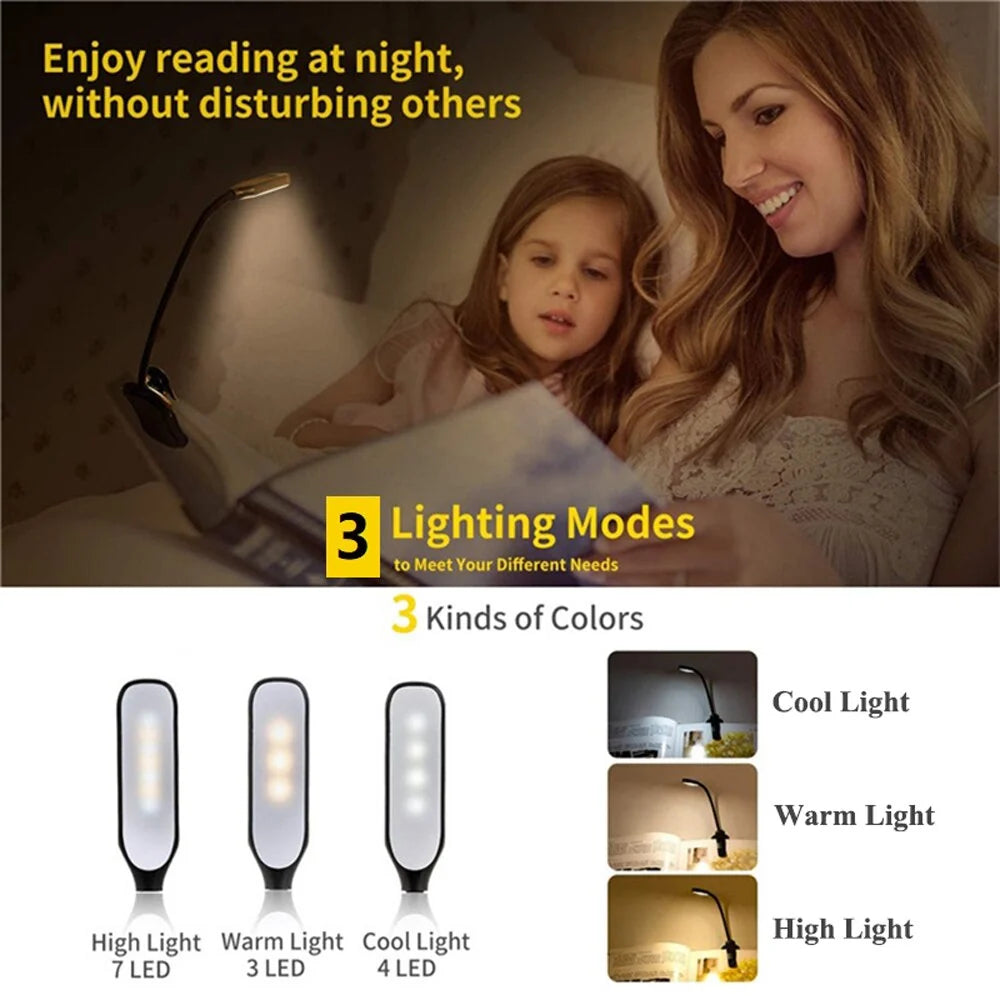 Clip-On Reading Light Adjustable Color Temperature & Dimmable