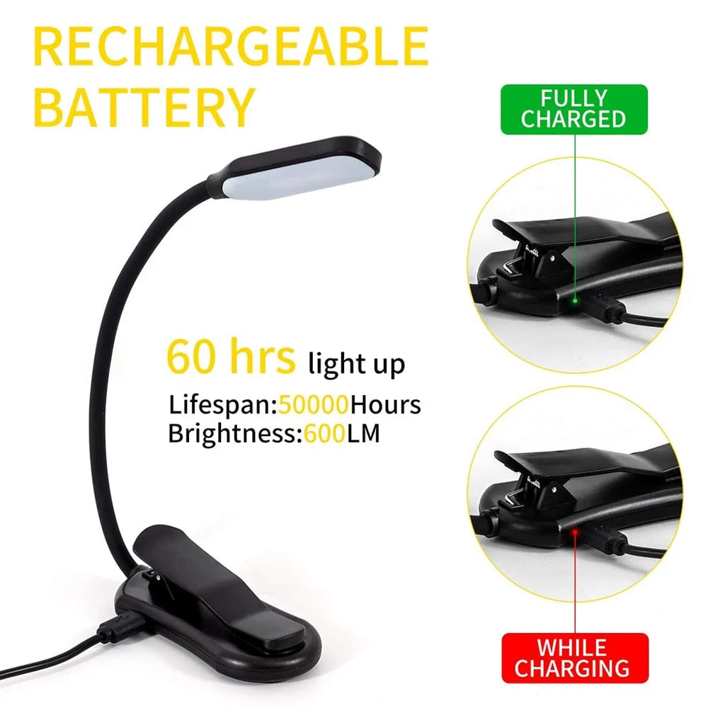 Clip-On Reading Light Adjustable Color Temperature & Dimmable