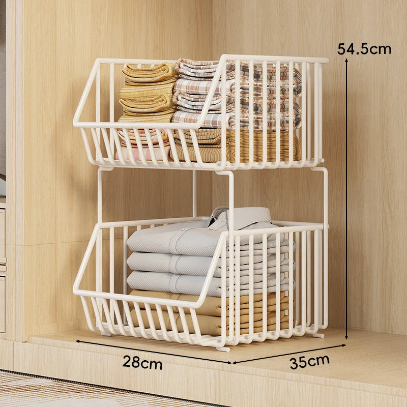 Closet Basket Organizer Stackable Wire Open-Front Access
