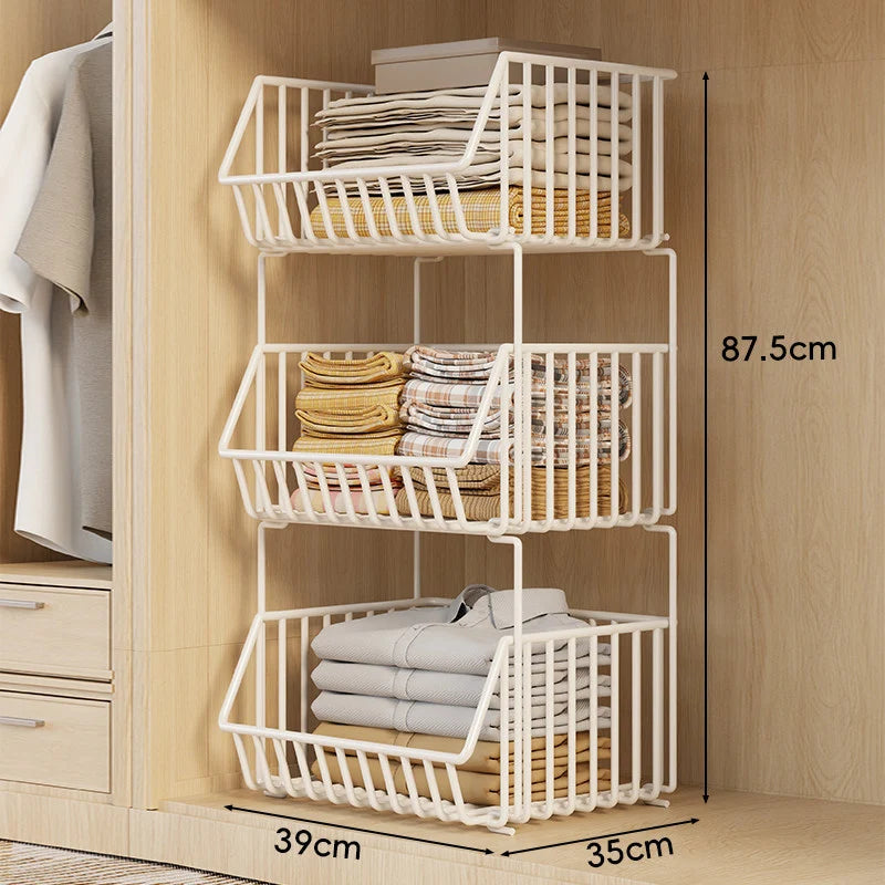 Closet Basket Organizer Stackable Wire Open-Front Access