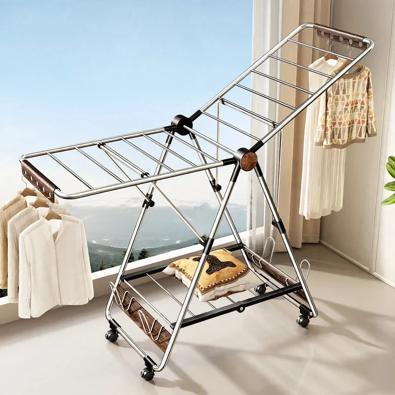 Clothes Drying Rack Stainless Steel Foldable 4 Shoe Shelves