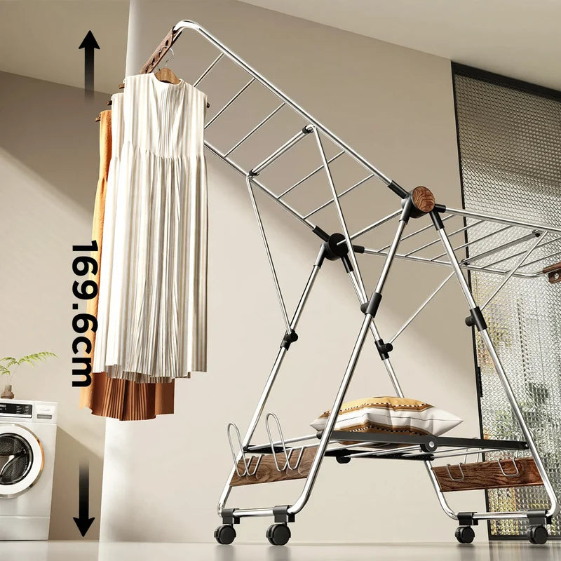 Clothes Drying Rack Stainless Steel Foldable 4 Shoe Shelves