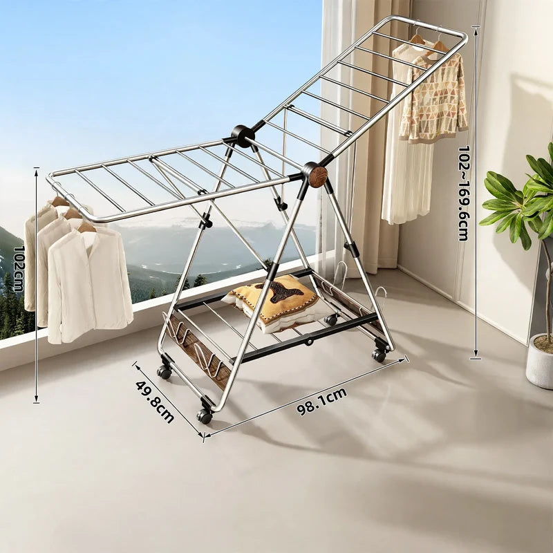 Clothes Drying Rack Stainless Steel Foldable 4 Shoe Shelves