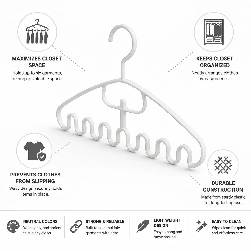 Clothes Hanger Space-Saving Wavy Holds Six