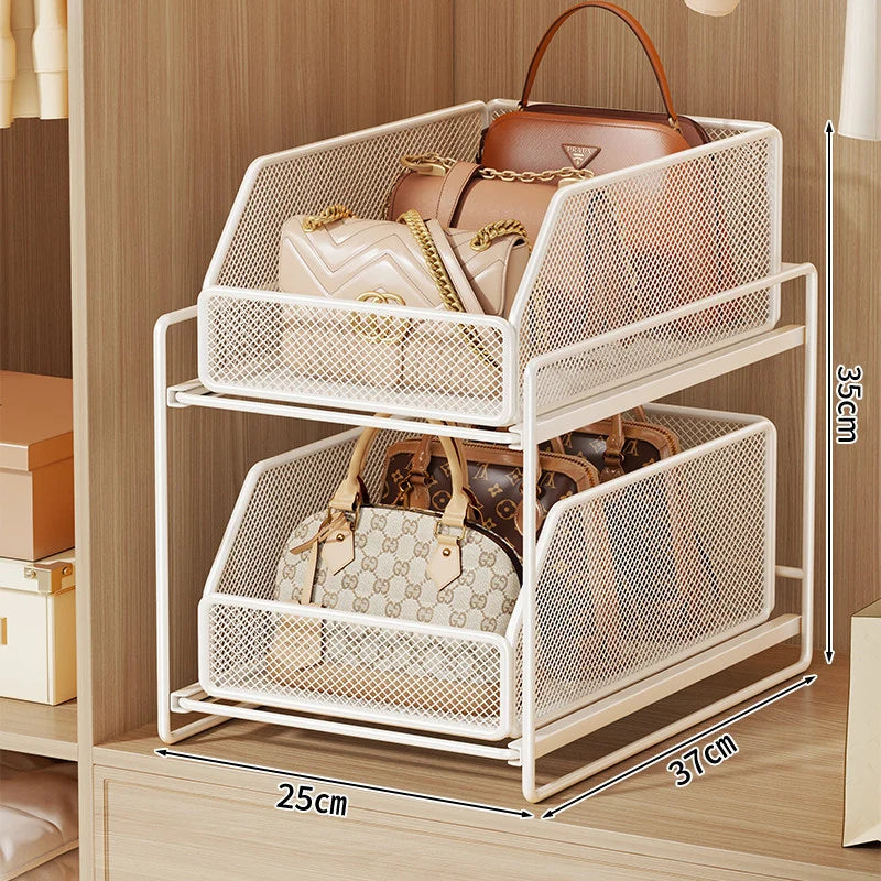 Clothes Organizer Two-Tier Pull-Out Wire Mesh Stackable Design
