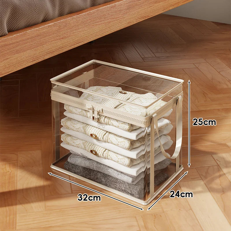 Clothing Storage Box Clear Stackable Dustproof Zipper Closure