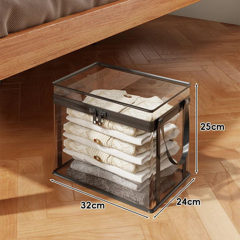 Clothing Storage Box Clear Stackable Dustproof Zipper Closure