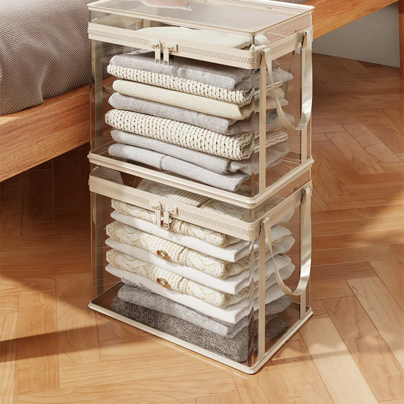 Clothing Storage Box Clear Stackable Dustproof Zipper Closure