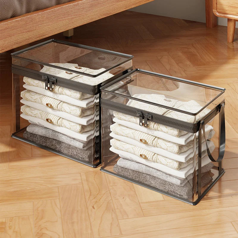 Clothing Storage Box Clear Stackable Dustproof Zipper Closure