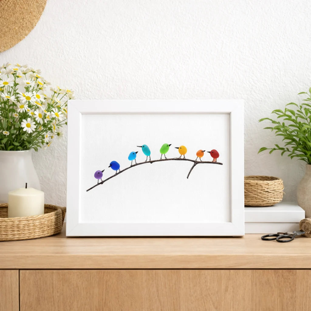 Coastal Wall Art Sea Glass & Driftwood Bird Motif