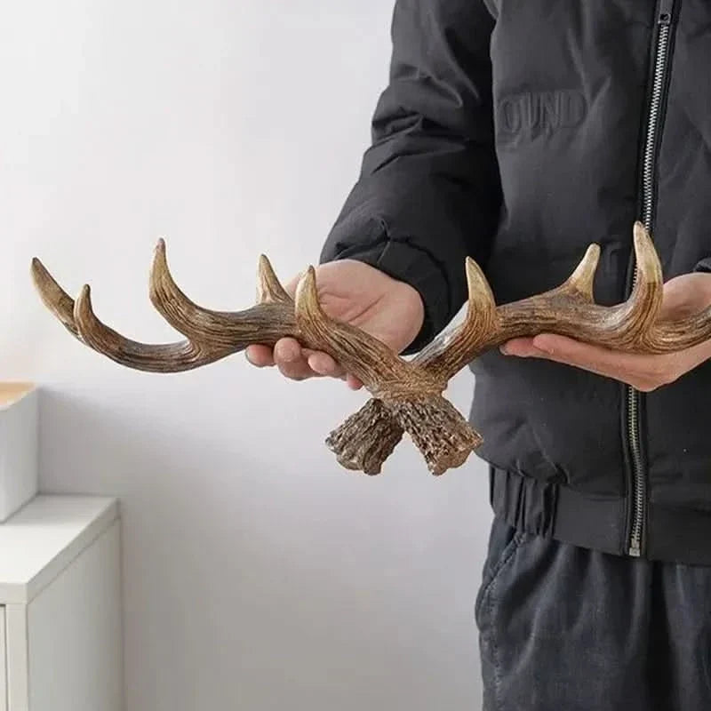 Coat Rack Wall-Mounted Rustic Antler Multiple Hooks