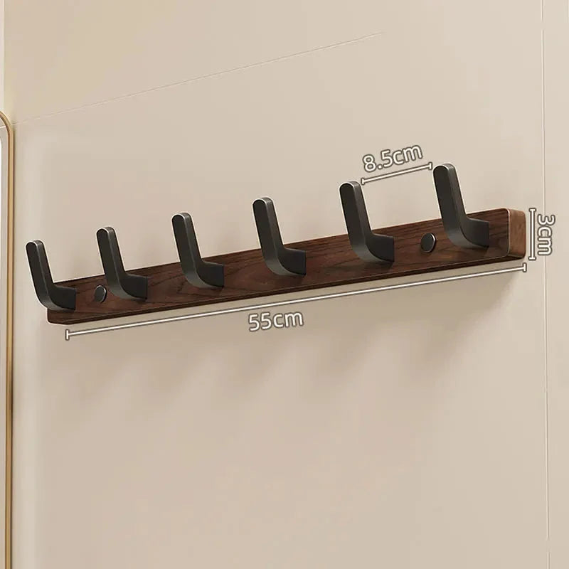 Coat Rack Wall-Mounted Solid Wood Backplate & Steel Hooks