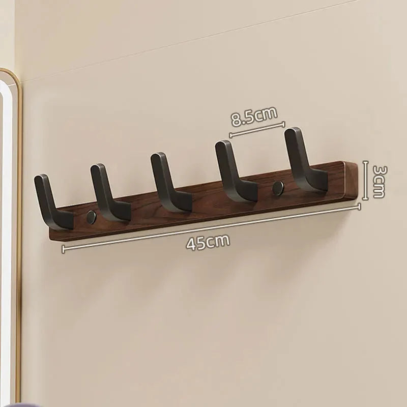 Coat Rack Wall-Mounted Solid Wood Backplate & Steel Hooks