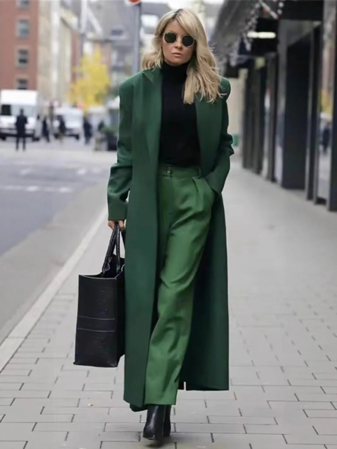 Coat Wool Blend Long Double-Breasted Deep Pockets