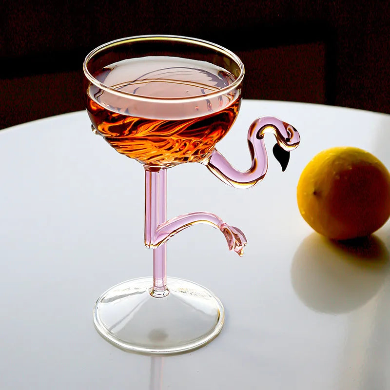 Cocktail Glass Pink Flamingo Stem Clear Glass Design