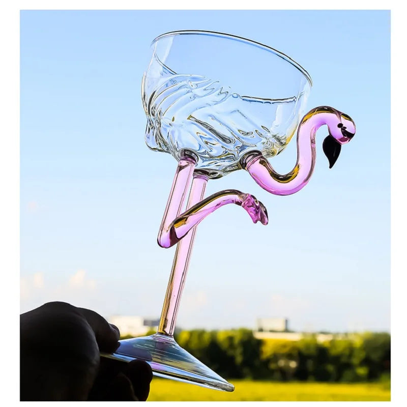 Cocktail Glass Pink Flamingo Stem Clear Glass Design