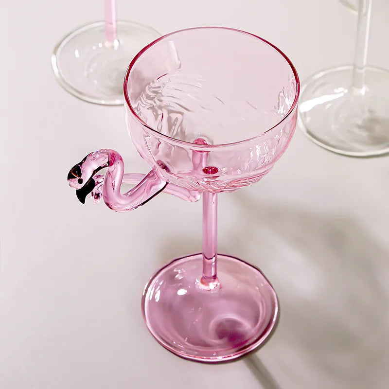 Cocktail Glass Pink Flamingo Stem Clear Glass Design