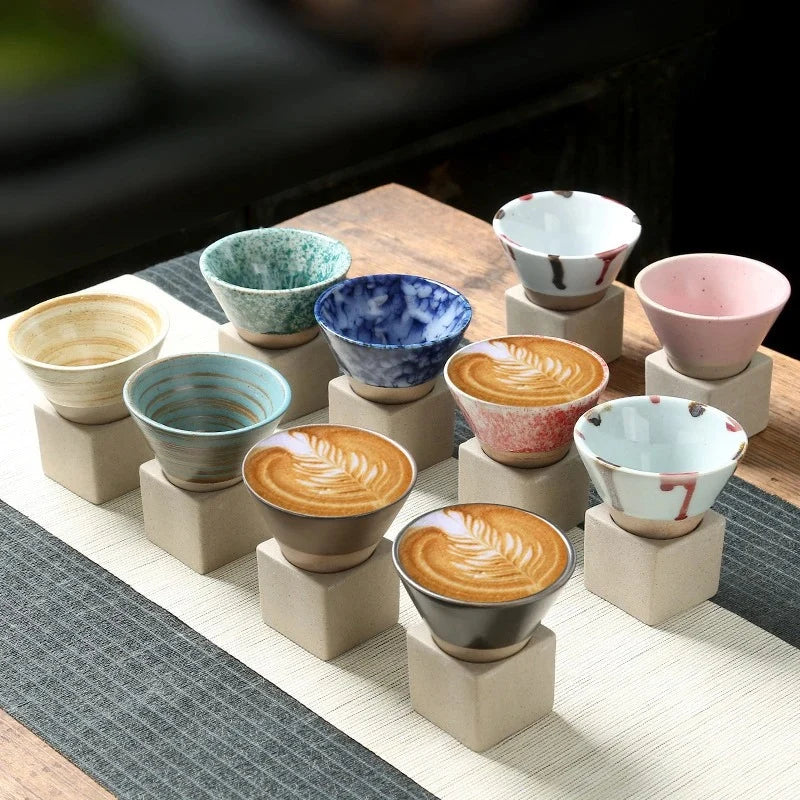 Coffee Cup Set Ceramic Holder Included Set of 2
