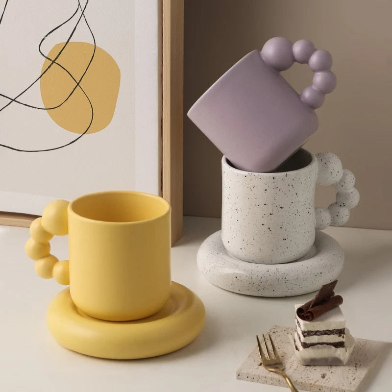 Coffee Mug Ceramic Berry-Shaped Handle with Matching Tray