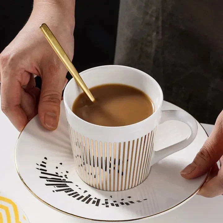 Coffee Mug Rotating Reflective Ceramic & Stainless Steel