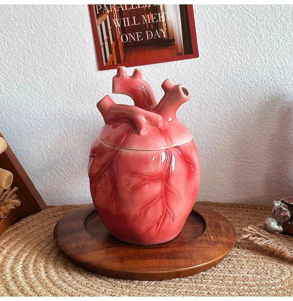 Coffee Mug Sculpted Anatomical Heart With Lid & Straw