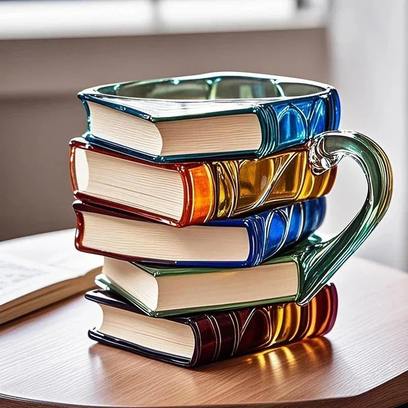 Coffee Mug Stacked Books Design Resin 11 Oz