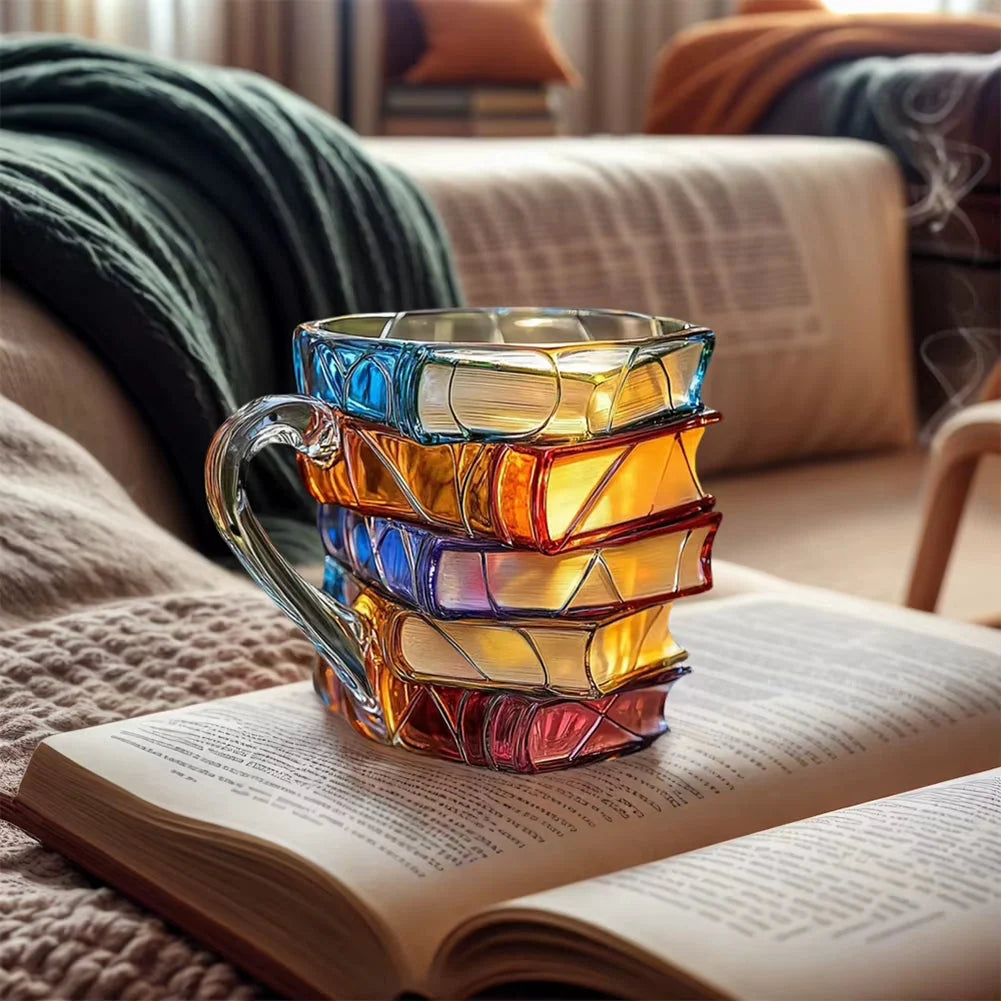 Coffee Mug Stacked Books Design Resin 11 Oz