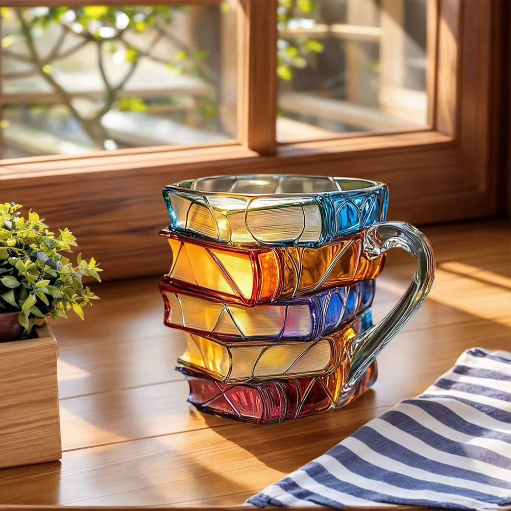 Coffee Mug Stacked Books Design Resin 11 Oz