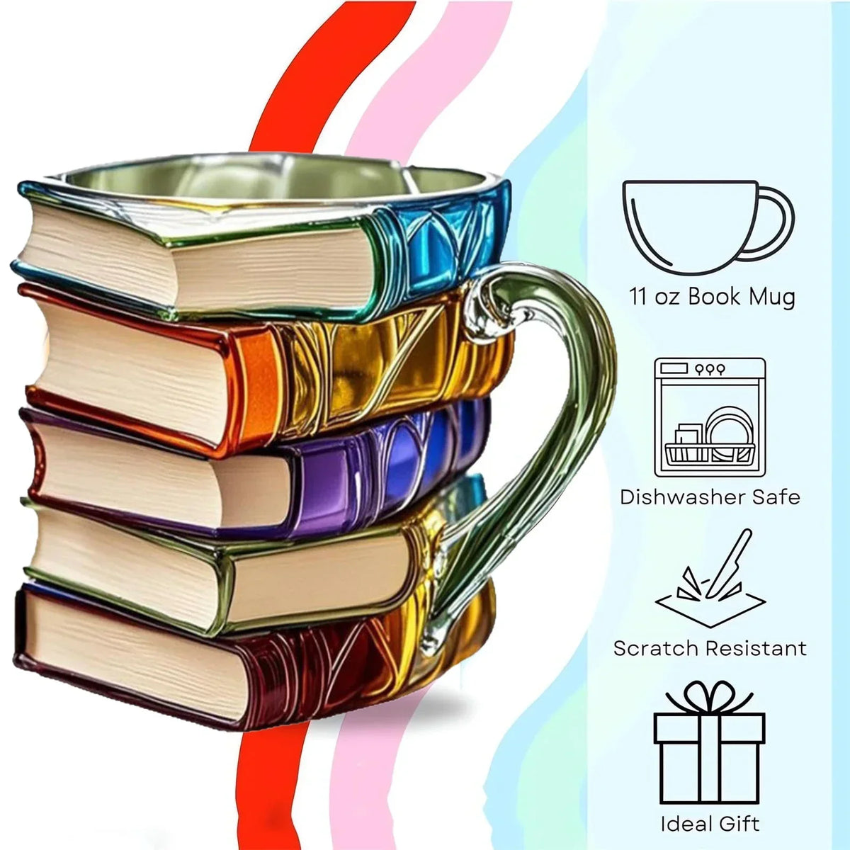 Coffee Mug Stacked Books Design Resin 11 Oz