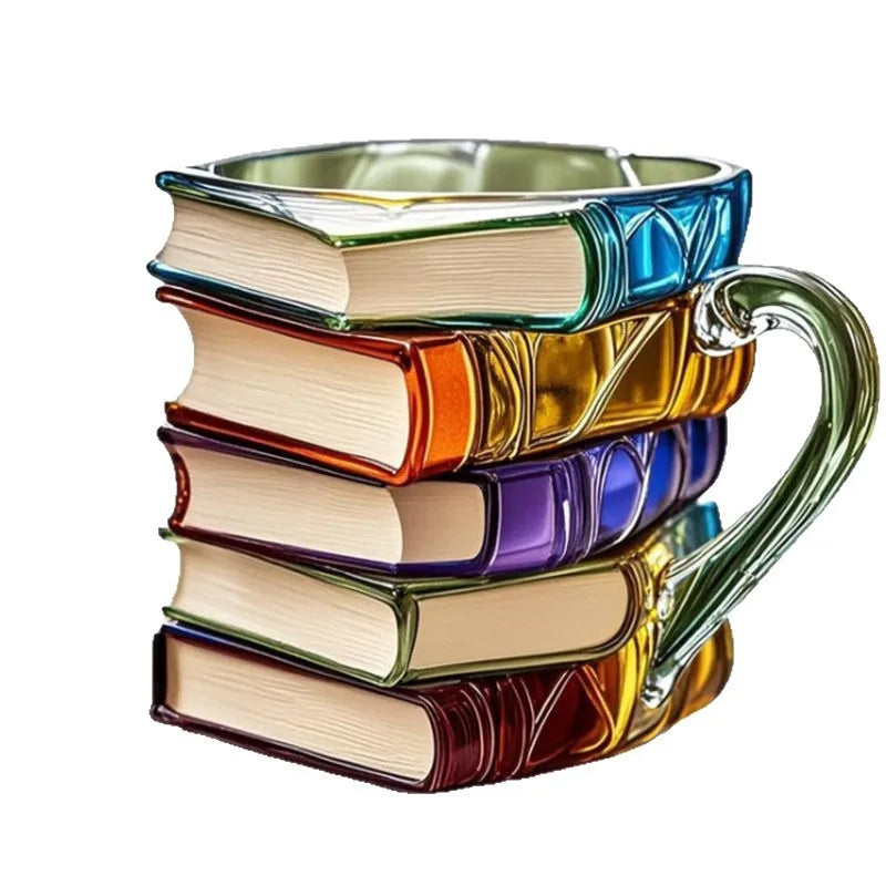 Coffee Mug Stacked Books Design Resin 11 Oz