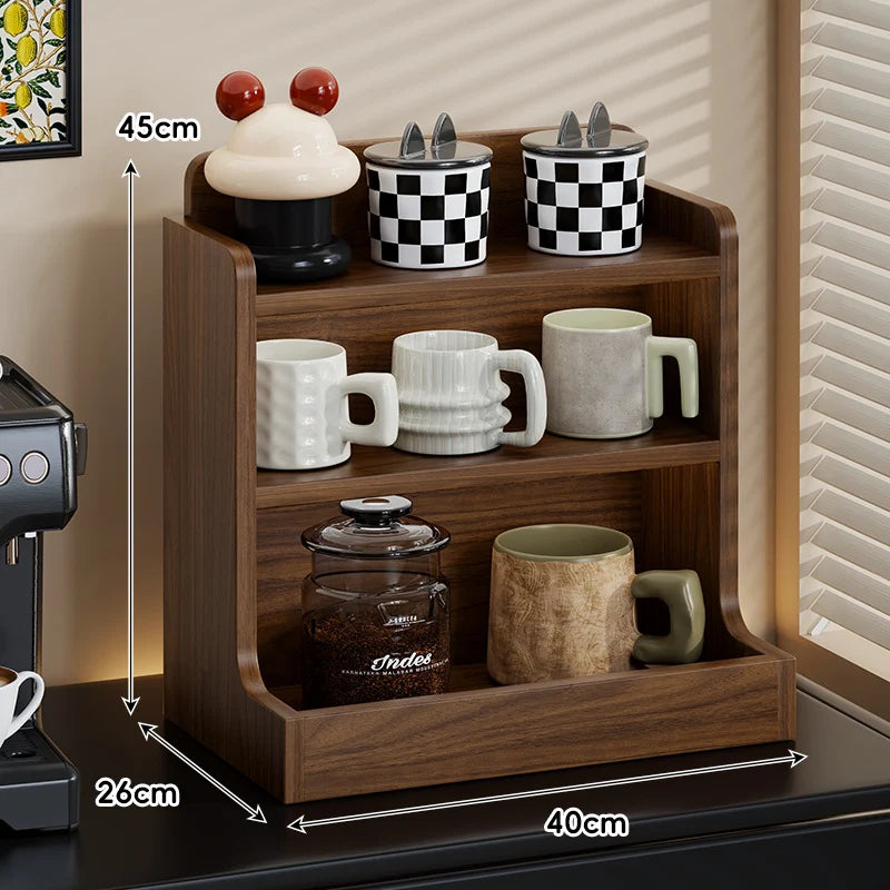 Coffee Station Organizer Three-Tier Engineered Wood Countertop Rack