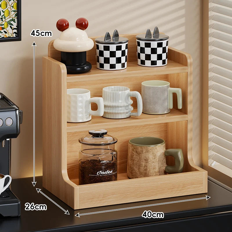 Coffee Station Organizer Three-Tier Engineered Wood Countertop Rack