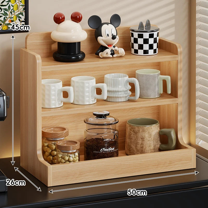 Coffee Station Organizer Three-Tier Engineered Wood Space-Saving Countertop Storage