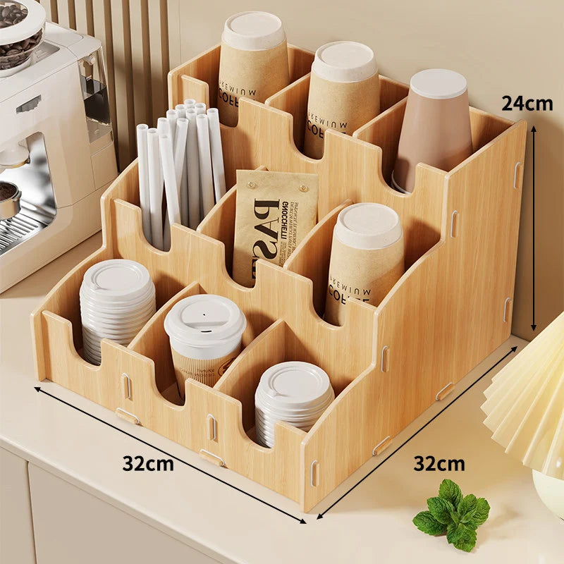 Coffee Station Organizer Tiered Adjustable Compartments