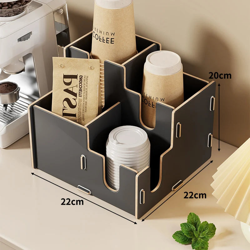 Coffee Station Organizer Tiered Adjustable Compartments