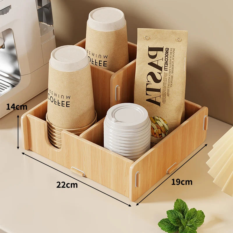Coffee Station Organizer Tiered Adjustable Compartments