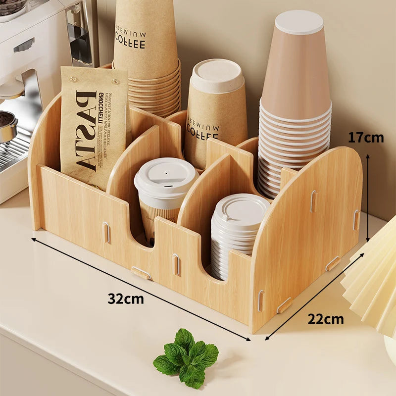 Coffee Station Organizer Tiered Adjustable Compartments