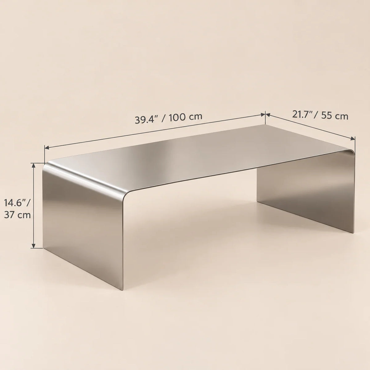 Coffee Table Stainless Steel Waterfall Design Polished Chrome
