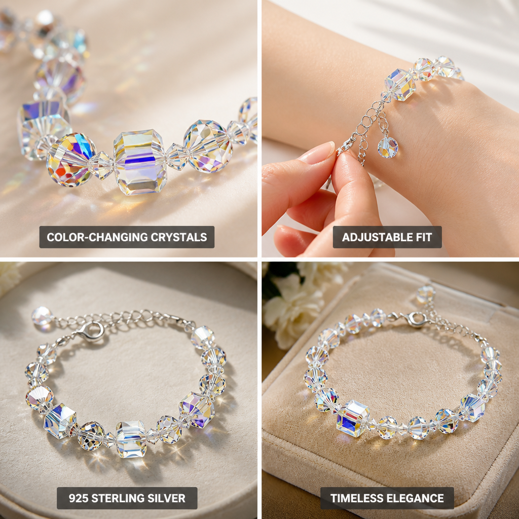 Color-Changing Crystal Sterling Silver Bracelet (Adjustable)